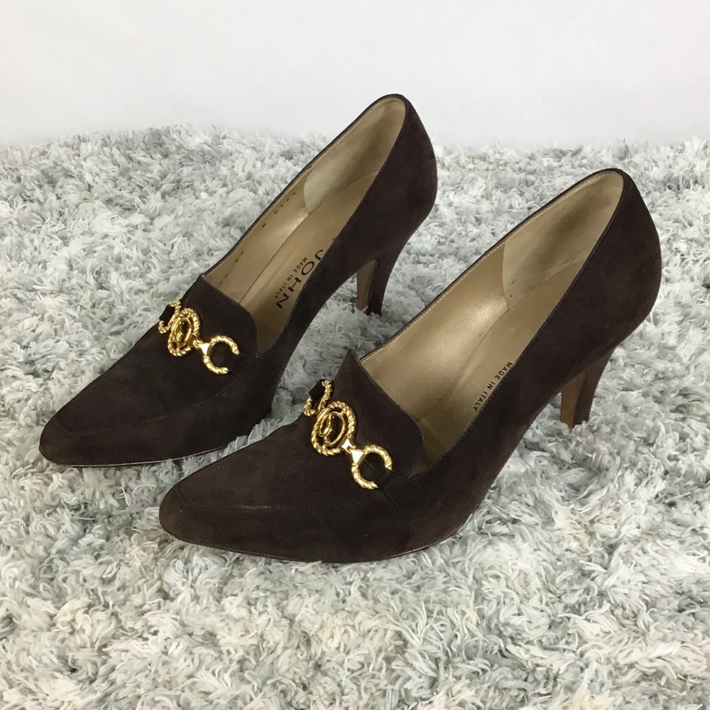 St. John Brown Heels with Gold Accent